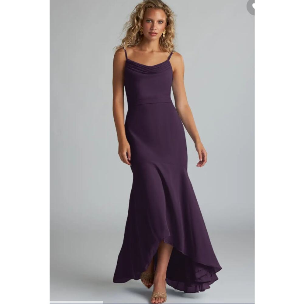 Azazie Plum Cowl Neck Asymmetrical Gown